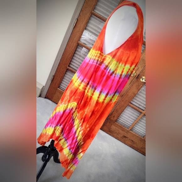 Brand New Handmade Tye Dye Asymmetrical Dress, Sleeveless, One Size Fits Most - Picture 5 of 11